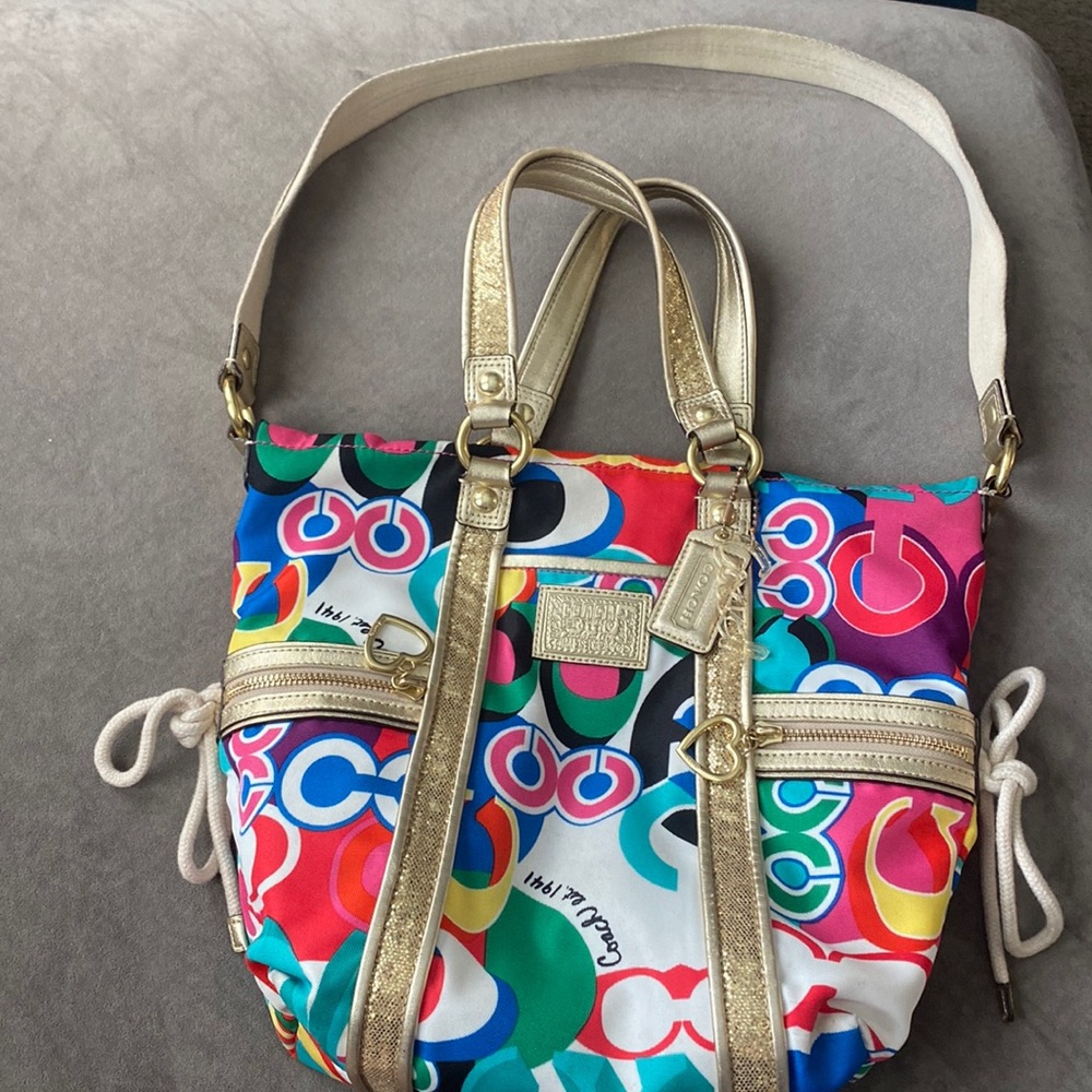 Coach Rare F21361 Poppy Pop C Colorful Spotlight Shoulder Bag With Gold Trim